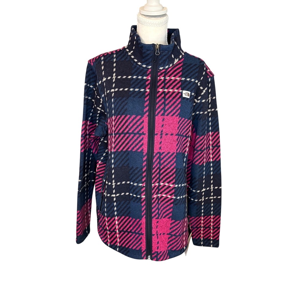The North Face Crescent Full Zip Plaid Fleece Jacket Pink Navy NF0A5GN298M XL